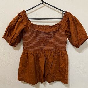 Old Navy Smocked Puff Sleeve Crop Top, Medium Tall, Brown